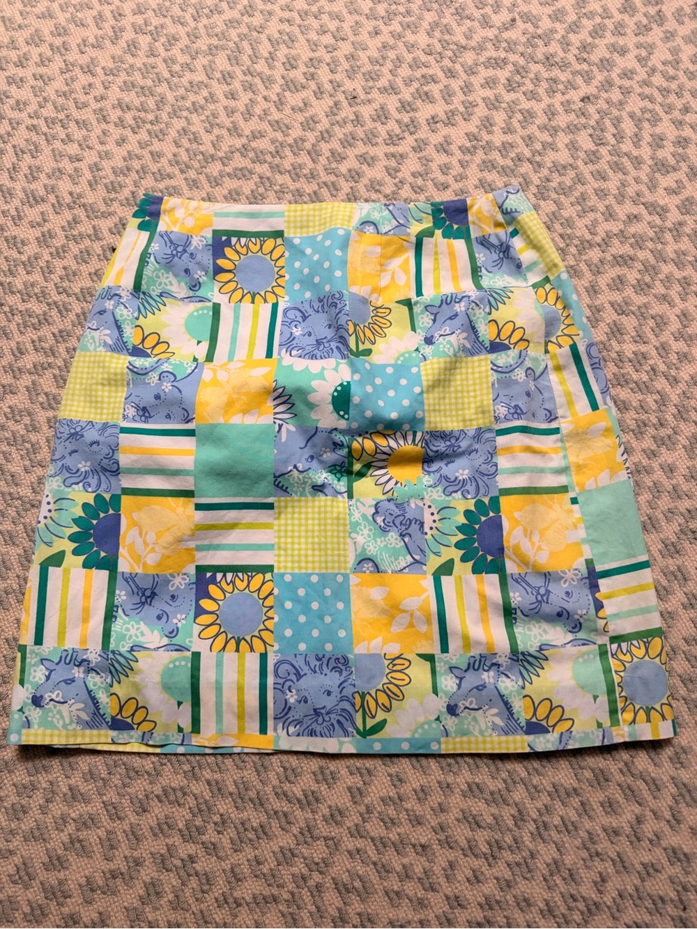 Lilly Pulitzer Patchwork A-Line Skirt in Yellow, Blue & Mint